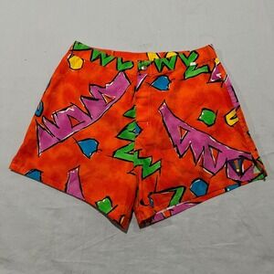 Vintage Catchit Womens Orange Geometric Abstract 80s Retro Funky Beach Shorts 30